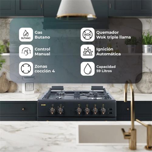 Svan SKGW4600RN Cocina Gas 60cm Rustico Negro