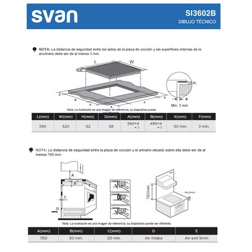 Svan SI3602B Placa Inducción 3F 6200W Cristal