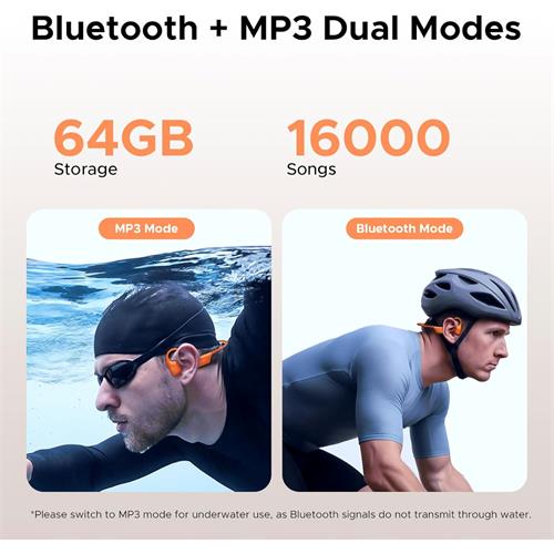 Doogee BoneAir Swim Auricular de Conducción Osea y Aerea BT y MP3 para Nadar Naranja