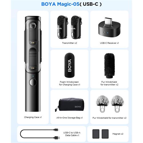 BOYA Magic-05 Micrófono Solapa Inalámbrico USB-C con 4 modos de Uso