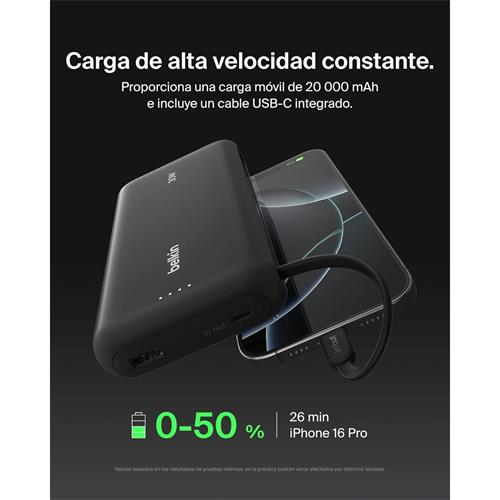 Powerbank Belkin 20.000 mAh Cable Integrado USB-C 30W Negro (BPB24HQBK)