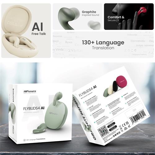 HiFuture FlyBuds4 AI Auricular Bluetooth con Tradución Simultanea de 130 idiomas Verde
