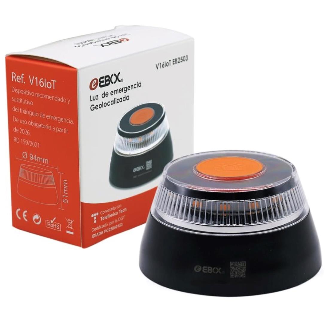 LUZ DE EMERGENCIA EBOX V16IOT EB2507 BALIZA LUZ DE EMERGENCIA HOMOLOGADA POR LA DGT - miniatura 4