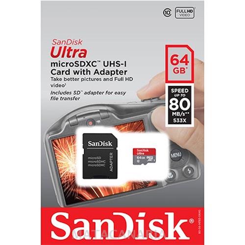 Mem. Micro Sdhc 64Gb Class 10 Sandisk 80Mb/S Uhs-I