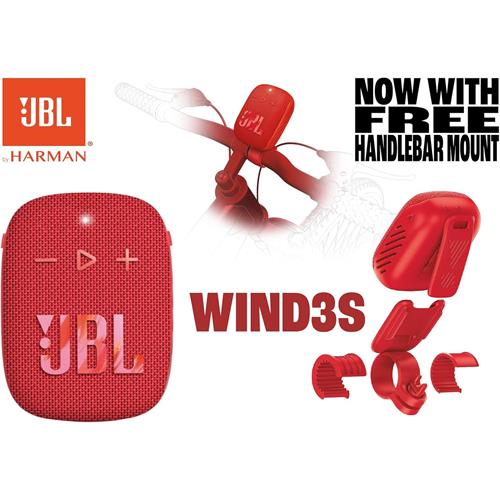 Jbl Wind 3S Altavoz Bluetooth Portátil con Soporte para Manillar Rojo