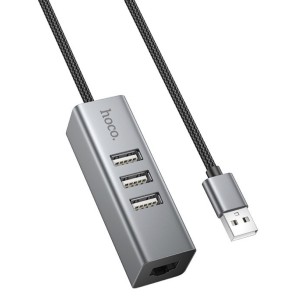 Adaptador USB Hoco HB1D Hub USB-A a 3x USB 2.0 y RJ45 10/100 2