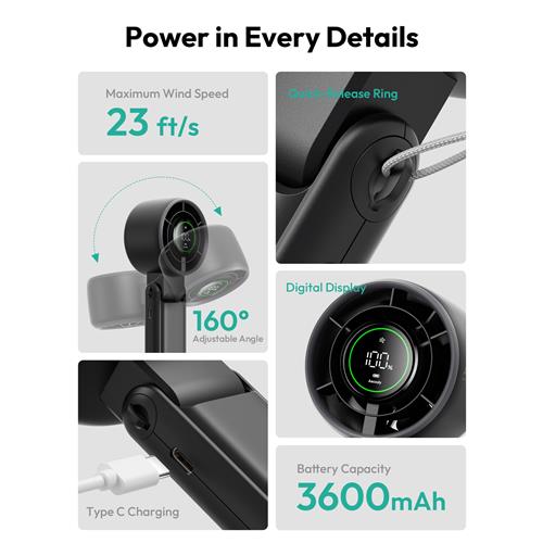 Aecooly PB02-A Ventilador de Mano Plegable Negro