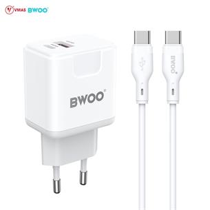 BWOO Cargador Rápido 20W+18W Doble Puerto Cable Type-C to Type-C 1 Metro Blanco (BO-CDA157C-C) 2