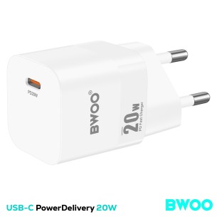 BWOO Cargador de Pared Carga Rápida 20W USB-C Blanco (BO-CDA127) 2