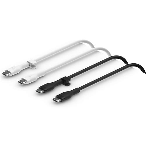 Belkin Cable USB-C to USB-C 1 Metro Silicona con Clip Pack 2 Banco/Negro (CAB009BT1MBW2PK)
