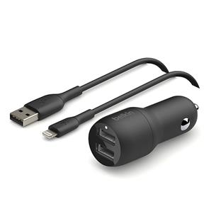 Belkin Cargador de Coche Doble USB-A 24W + Cable 1 Metro USB- Lightning Negro (CCD001BT1MBK) 2
