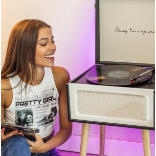 Prixton Tocadiscos Detroit Estilo Vintage, Bluetooth, Radio FM, Salida 3.5mm 2
