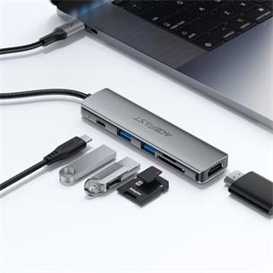 Acefast J18 Hub USB-C 6-1 con 2x USB-A, 1x USB-C, HDMI, Lector SD/Micro 2