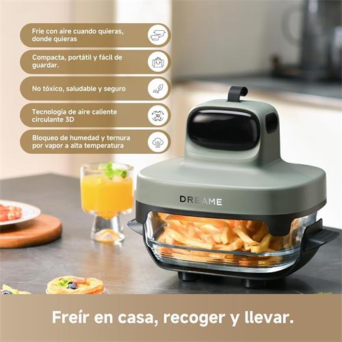 Dreame Tasti Freidora de Aire de Vidrio con 2.5L y 4.5 L 1500 W Gris