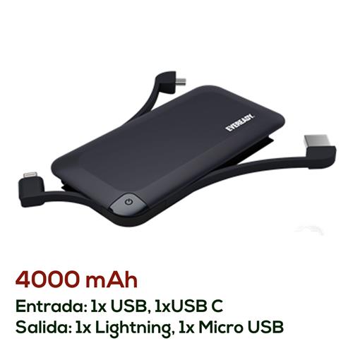 Powerbank Eveready Ppa4000Eb3Bk5 4000 Mah Con Cable Lightning Negro (6+1)