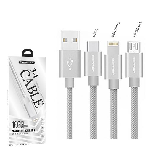 Jellico Cable Lightning/Micro Usb/Usb-C Plata (Gs-13)