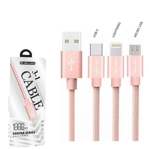 Jellico Cable Lightning/Micro Usb/Usb-C Oro Rosa (Gs-13)