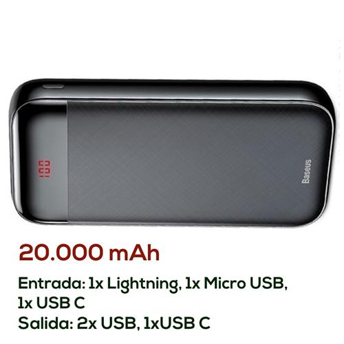 Powerbank Baseus Ppall-Cku01 20000Mah Lcd 2X Usb Negro