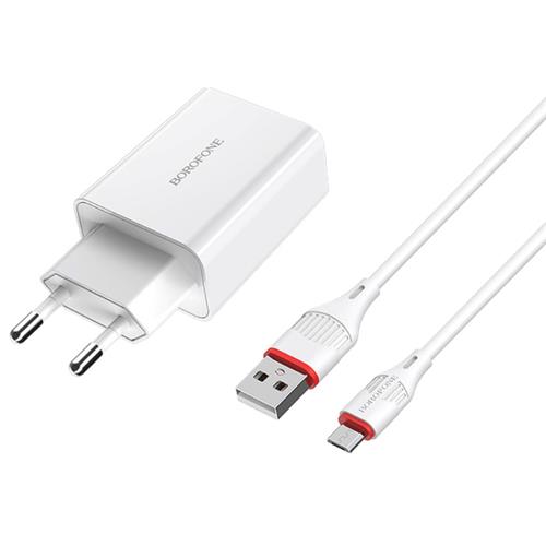 Borofone Ba21A Cargador Fast Qc3.0 Micro Usb White