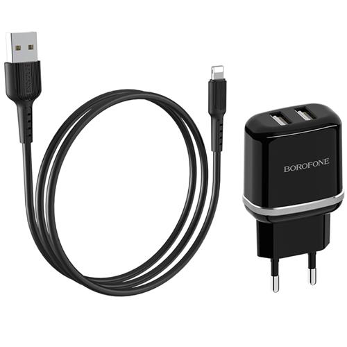 Borofone Ba25A Cargador Dual 2.1A Lightning Black