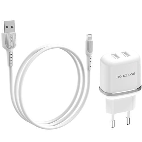 Borofone Ba25A Cargador Dual 2.1A Lightning White