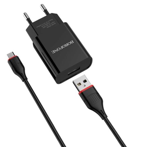 Cargador USB 2.1Amp + Cable USB a Micro BOROFONE BA20A Negro