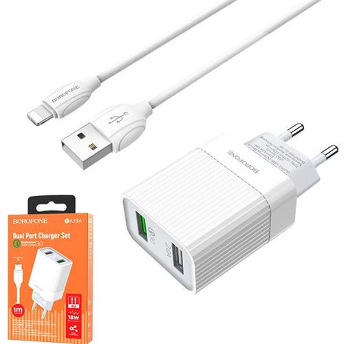 Borofone Ba39A Cargador Fast Qc3.0 2P White (Lightning)