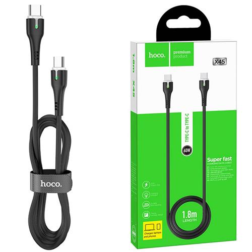 Cable Hoco X45 USB-C a USB-C 3A 60W 1.8 metros Reforzado Negro