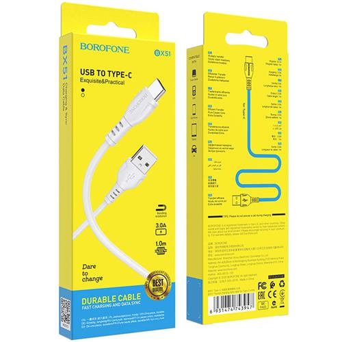 Borofone BX51 Cable Triumph 60W 3.0Amp USB-C a USB-C Blanco