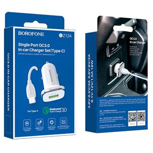 Cargador Coche USB 2.4Amp+ Cable USB a USB-C Borofone BZ12A Blanco 2