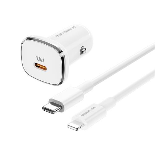 Cargador Coche USB-C 18W+ Cable USB-C- a Lightning Borofone BZ12B Blanco