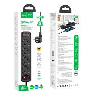 Hoco NS1 Regleta 4 Tomas con 2x USB 18w y USB-C 20w Negro 2