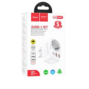 Hoco NS3 Enchufe 1 Toma + 2 USB 18W + 1 USB 20W Blanco 2