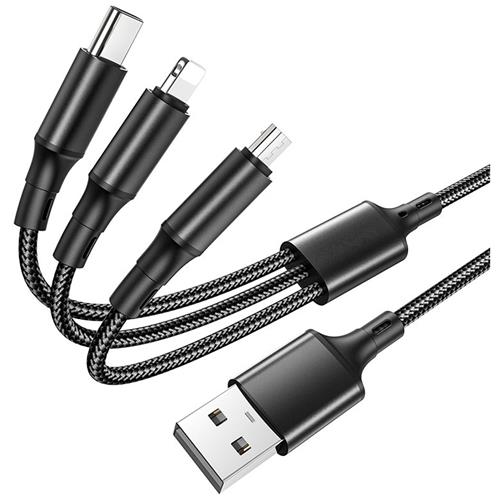 Cable USB a Lightning+ Micro+ USB-C 1 m Borofone BX50 Cable Negro